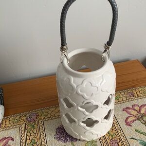 Chic White Ceramic Lantern with gray Handle